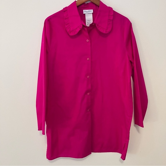 VTG Oscar de la Renta Swimwear Sz M Cover Up Button Pink Cotton Vacation Beach - Picture 1 of 5